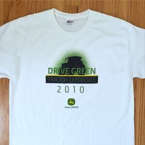 John Deere Shirt Mens XL White Green Tractor Logo Outdoor Farm Work Retro 2010
